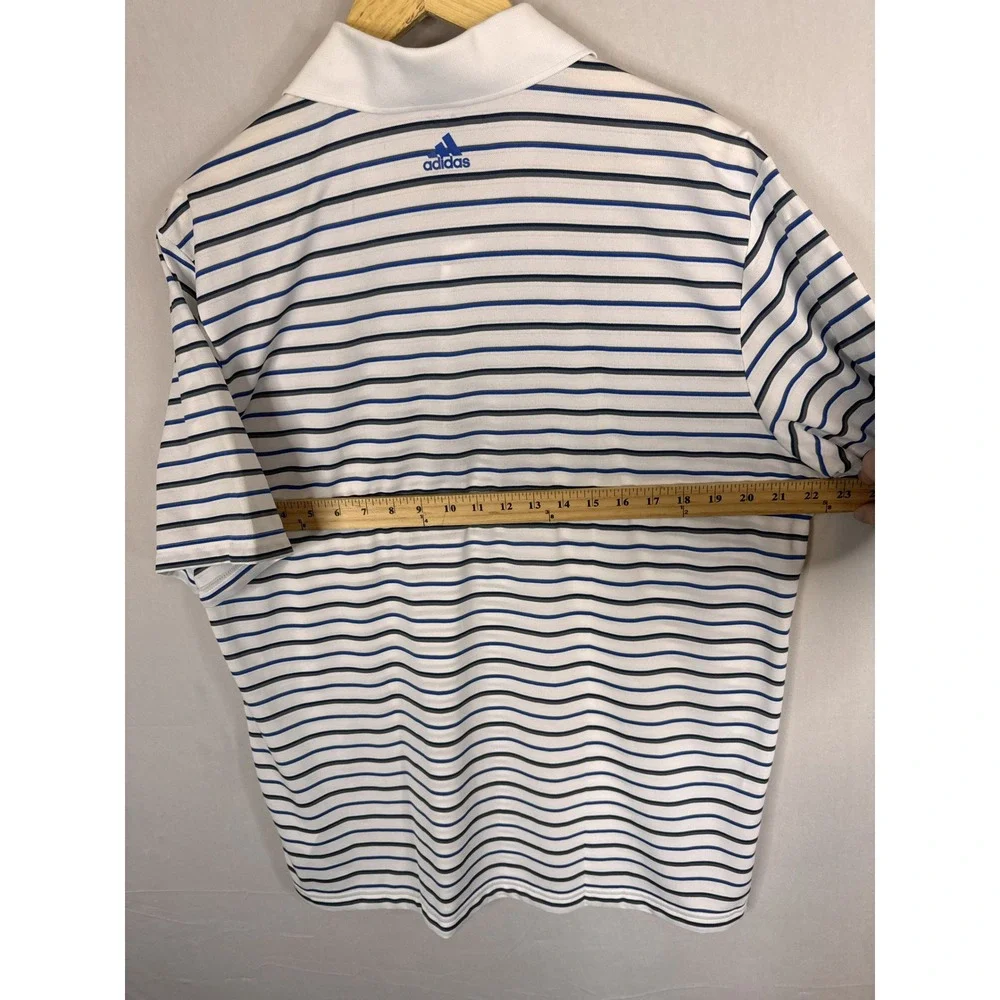 Adidas Golf Puremotion Polo Shirt Mens Large White Blue Striped‎ Z95918 NEW